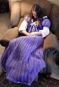 长发公主款毛毯 带袖毛毯 空调毯 紫色毛线毯子