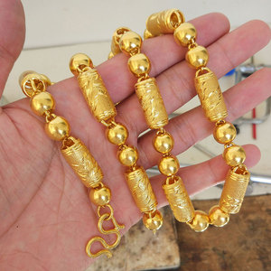 足金包银项链男士黄金龙凤桶珠圆珠霸气大金链子比沙金好不掉色