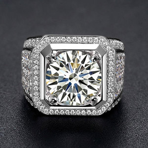 5克拉群镶钻石钻戒订婚结婚纯银镀18K金霸气莫桑石男戒指珠宝对戒