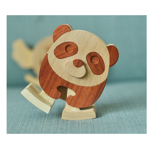 会走路的木头小熊猫创意摆件玩具木制木头diy手工制作