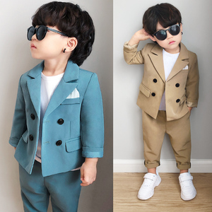 男童宝宝帅气英伦双排扣小西装套装秋冬小童休闲礼服儿童演出服