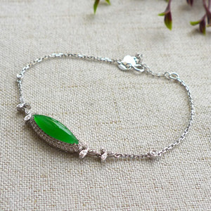 福林门珠宝0511天然翡翠a货冰种满阳绿马眼18k金镶玉手链送证书