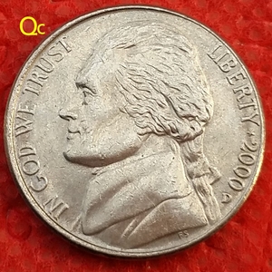 钱币美国5美分2000年杰斐逊总统币硬币蒙蒂塞洛庄园 保证真品