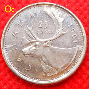 外币收藏 2001年加拿大25分镍币硬币 驯鹿 伊莉莎白女王 24mm28国
