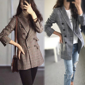小西装外套女韩版短款小香风修身显瘦英伦风休闲网红复古格子西服
