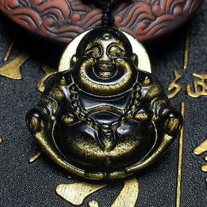 天然金曜石吊坠女弥乐佛情侣款水晶饰本命年转运招财吉祥物挂件