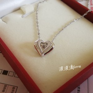 周大福专柜正品18k金白金怦然心动系列心形钻石吊坠挂坠项链