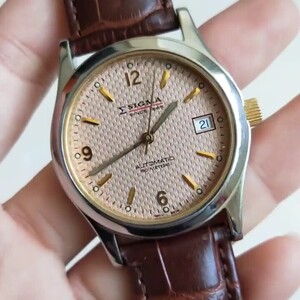 瑞士表西格玛自动机械手表中性表小众个性休闲女表男表九新皮带表