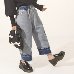 butonkids┐chao重工搭配之王女童两面穿牛仔裤纯棉阔腿裤