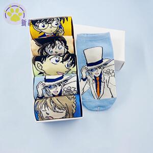 5双装可爱日动漫卡通名侦探柯南短袜男女学生棉质船袜浅口袜包邮