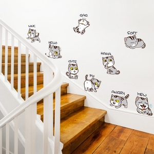 卡通猫咪随心贴 动物贴纸瓷砖贴床头橱柜冰箱楼梯自粘装饰贴