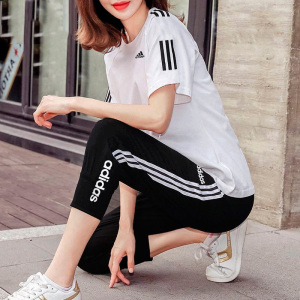 adidas阿迪达斯运动套装女2022夏季款运动服宽松短袖七分裤休闲装