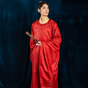 [花仙记]原创刺绣汉服男款圆领袍宋制红色汉服汉婚新郎套装现货