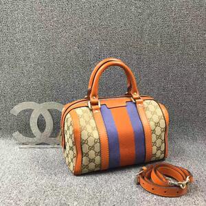 二手正品 gucci古驰 经典波士顿帆布包单肩斜挎手提女包 93成新