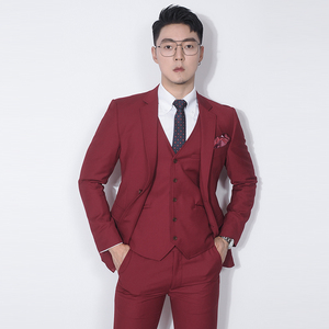 川泽男士新郎红色西装外套韩版修身轻商务舞台西服上衣主持小单西