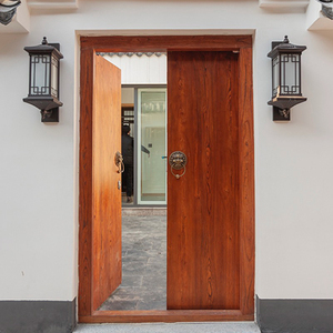 中式大门庭院木门老榆木门楼实木大门对开复古进户门原木别墅大门