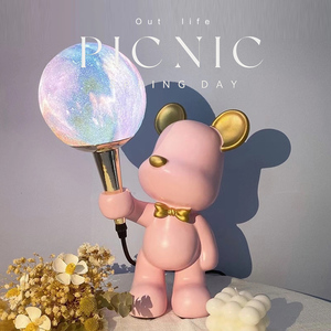 韩国博主推荐粉色蓝色小熊星球卧室儿童房氛围台灯摆件ins床头灯