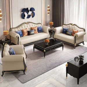 美式轻奢实木沙发123组合奢华复古欧式真皮沙发客厅整装简约家具