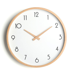 网红实木挂钟榉木质日式圆形静音红木秒针石英钟北欧数字壁钟表