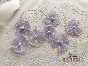 服装辅料 紫色双层立体欧根纱朵花diy手工装饰衣服补丁贴刺绣花片