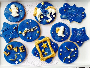 【阿普烘焙】星空宝蓝翻糖糖霜饼干 婚礼宝宝宴甜品台女朋友礼物