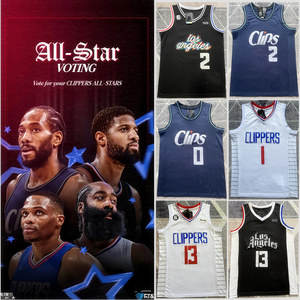 快船队乔治13号球衣伦纳德2号au刺绣美式背心威少0篮球服哈登1号