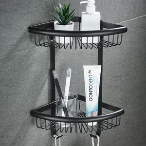 黑色淋浴房全铜浴室转角墙角厕所卫生间置物架三角篮双层打孔式