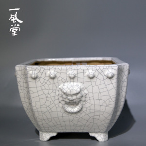 一风堂四面兽首鼓钉抽角正四方高温烧制石湾上釉盆景盆中式包邮