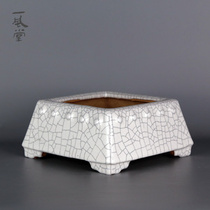 一风堂四面鼓钉小正四方反斗上釉石湾盆景盆岭南花盆中式包邮