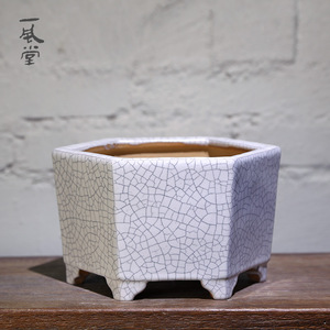 一风堂正六角光身佛山石湾上釉盆景盆高温烧制陶泥制作中式包邮