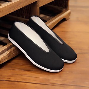 男士老北京千层底圆口布鞋黑帮白边橡胶底休闲注塑橡胶底休闲布鞋