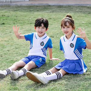 蓝白小学生校服班服儿童六一团活动幼儿园园服纯棉短袖运动服套装