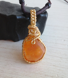 k金线包制石头项链坠子手工缠绕玉石金丝玉挂件坠红宝石光原石籽