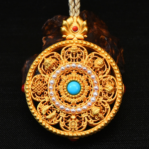 琮方珠玉定制汉唐古法金八宝佛香囊黄金吊坠珍珠宝石男女送礼颈饰