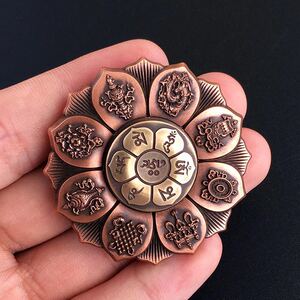 edc国粹 佛眼莲轮指尖陀螺 旋转铜色佛教莲花吉祥八宝成人减压