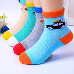 儿童袜子男童夏季薄款春秋全棉网眼小男孩挖机汽车纯棉宝宝中筒袜