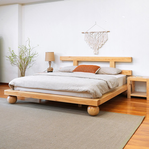全实木床日式侘寂风民宿床纯柏木床原木床现代中式硬板主卧双人床