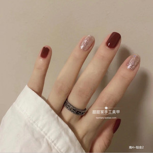 纯色跳色假指甲成品贴片显白米白色抖音铂金日系短款日常穿戴美甲