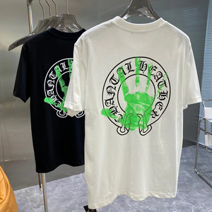 chrome hearts克罗心荧光绿马蹄十字架男女休闲圆领宽松短袖t恤