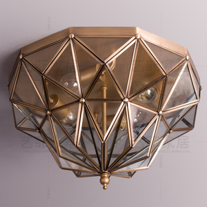 美式复古吸顶灯简约餐厅走廊衣帽间八边棱角儿童房卧室全铜吸顶灯