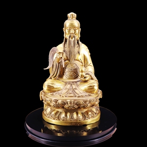 黄铜大号12英寸太上老君持拂尘葫芦三清祖师铜像道教神像
