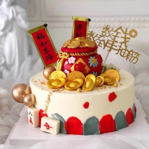 新店开业庆祝生意财源滚滚聚宝盆主题金钱生日蛋糕上海杭州同城送