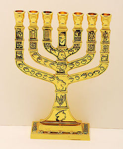 代购耶路撒冷大烛台镀金12寺以色列迹象犹太教灯台摆件客厅复古