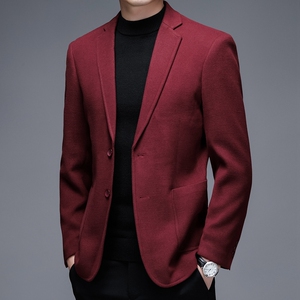2022新款休闲西装男春秋大红色单西本命年商务外套男中年韩版西服