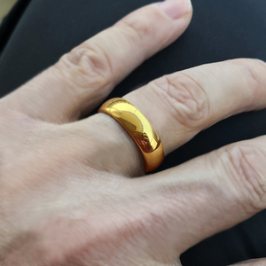 新版升级男士镀金戒指24k黄金戒指指环男钛钢仿真欧币金999不变色
