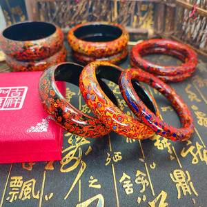 非遗传承纯手工大漆手镯时尚细宽手镯首饰女士民族风饰品犀皮漆器