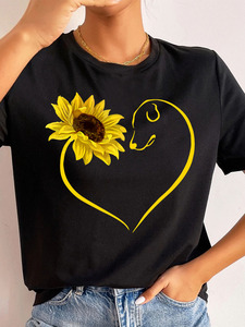 Sunflower Heart T Shirt 向日葵爱心修身短款短袖t恤打底上衣女