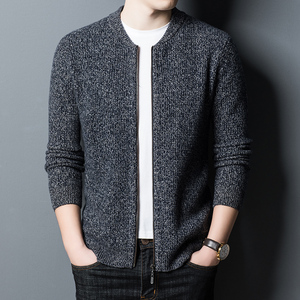鄂尔多斯市100纯羊绒男士秋季羊毛拉链开衫青年大码针织毛衣外套
