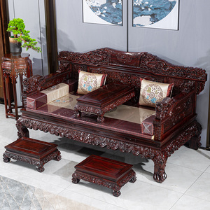 红木家具沙发床印尼黑酸枝罗汉床中式阔叶黄檀豪华仿古龙床榻雕花