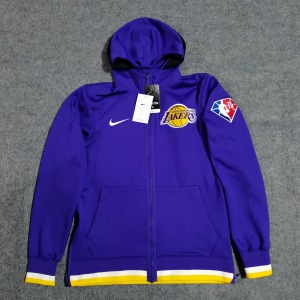 美版nike洛杉矶湖人队21-22赛季75周年速干出场热身服连帽衫